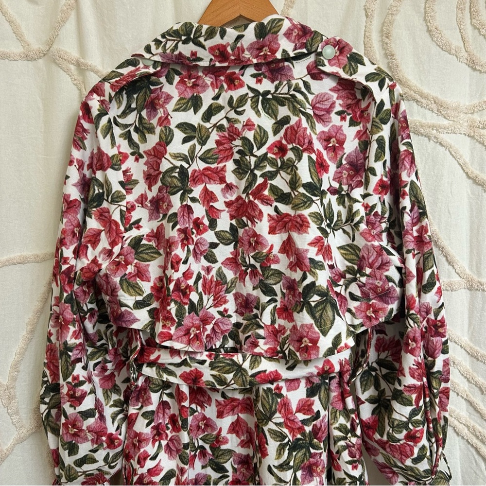 NWT FARM Rio Halftone Pink Bouganvillea Oversized Trench Coat Size Medium - Picture 10 of 15